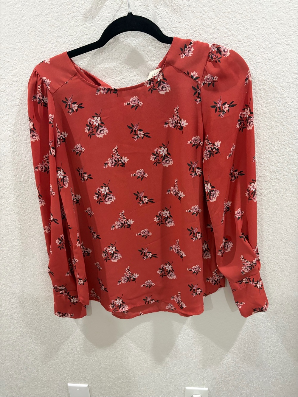 LOFT Coral Floral Long-Sleeve Blouse